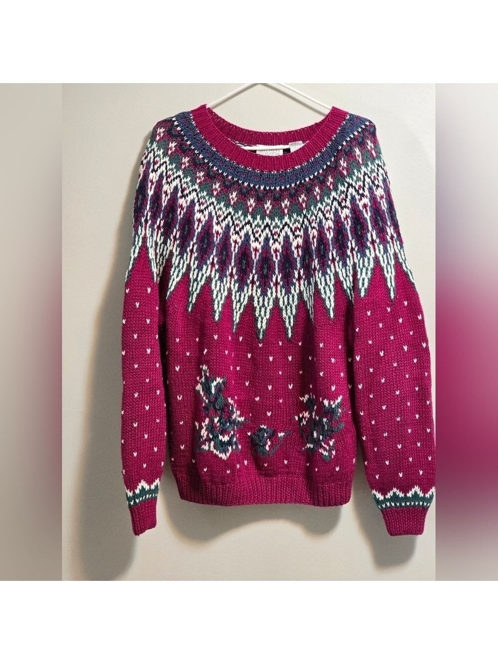 Vintage Nordstrom point of view knitted fair isle pullover sweater color pink